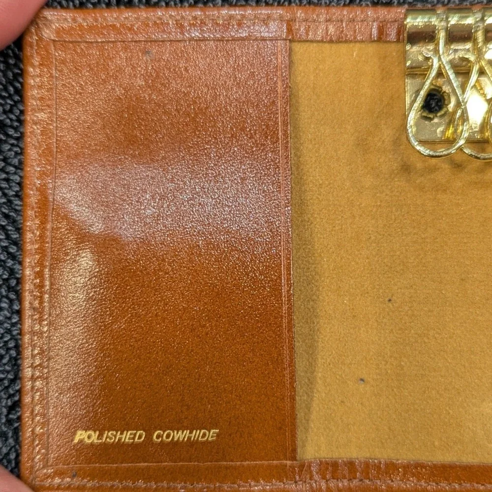 Vintage Swank Polished Cowhide Leather 6-Hook Key Case Wallet Cognac Brown NWOT